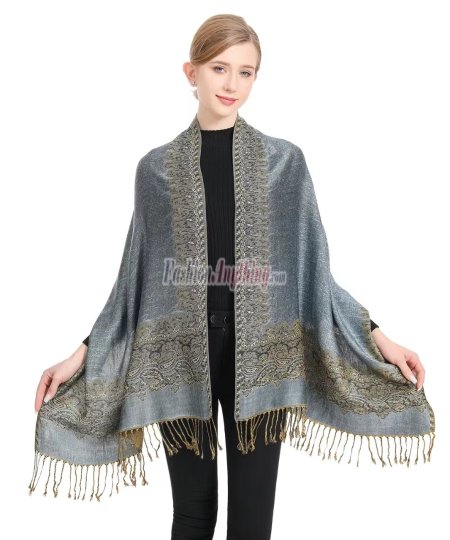 (image for) Border Patterned Pashmina label Light Steel Blue