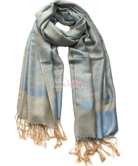 (image for) Paisley Jacquard Pashmina Light Tan /Light Blue