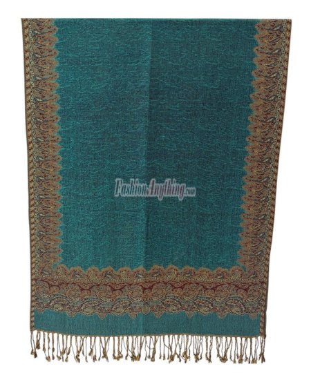 (image for) Border Patterned Pashmina Medium Aquamarine