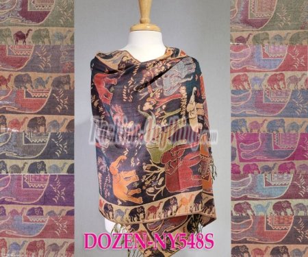 (image for) Elephant Pattern Pashmina 1 DZ, Asst. Color