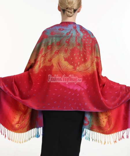 (image for) Rainbow Peacock Feather Pashmina Burgundy