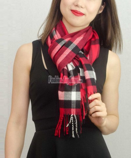 (image for) Woven Cashmere Feel Plaid Scarf Red