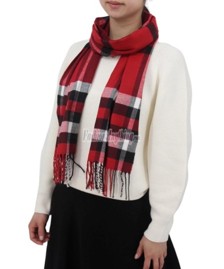 (image for) Woven Cashmere Feel Plaid Scarf Red