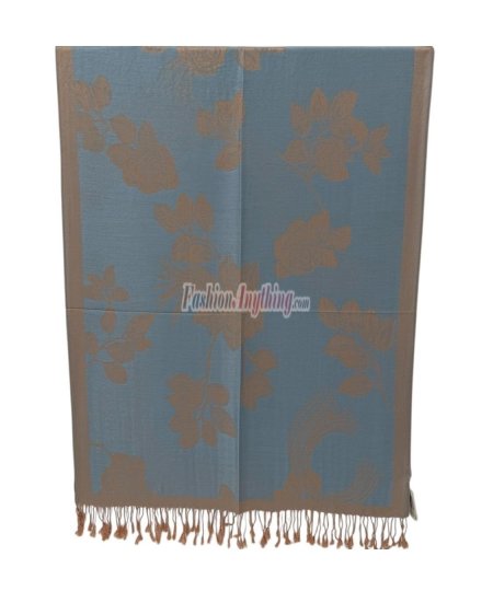 (image for) Rose & Leaf Pashmina Sky Blue/Yellow