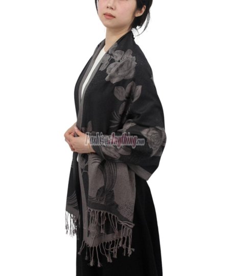 (image for) Rose & Leaf Pashmina Grey/Black