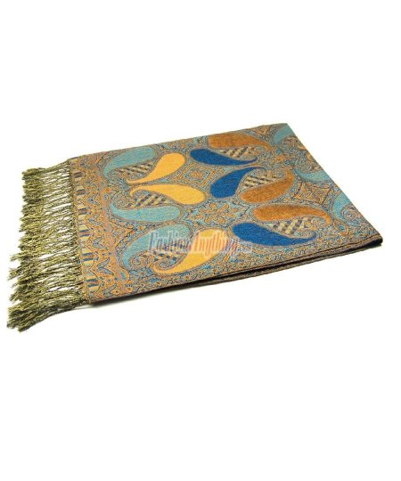 (image for) Two Tone Paisley Scarf Yellow Turquoise