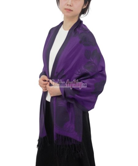 (image for) Rose & Leaf Pashmina Purple / Black