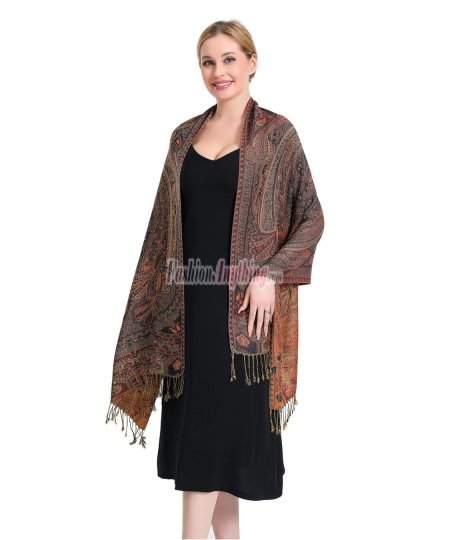 (image for) Paisley Patterned Pashmina Teal/Orange