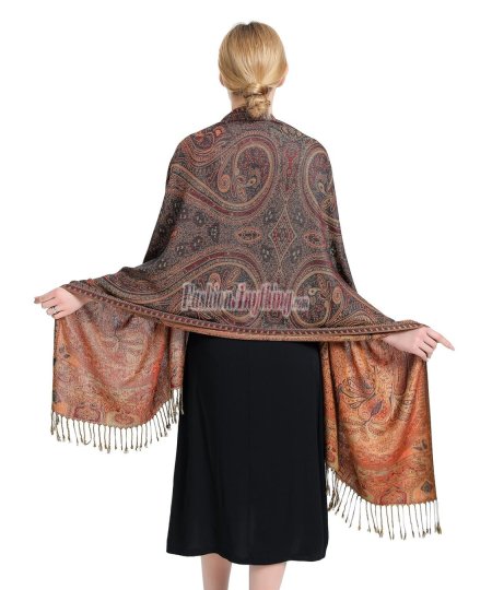 (image for) Paisley Patterned Pashmina Teal/Orange