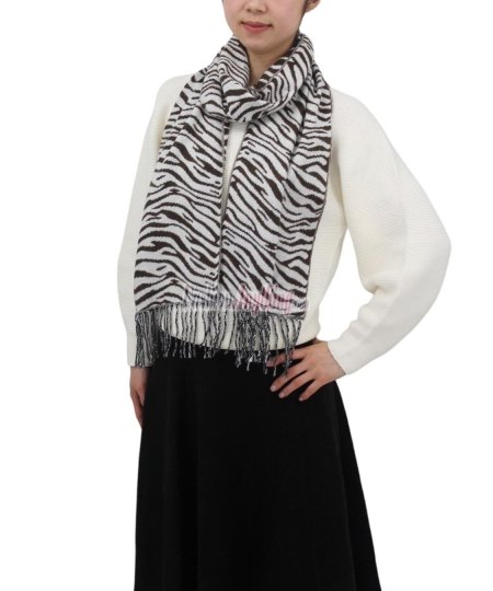 (image for) Cashmere Feel Zebra Scarf Brown