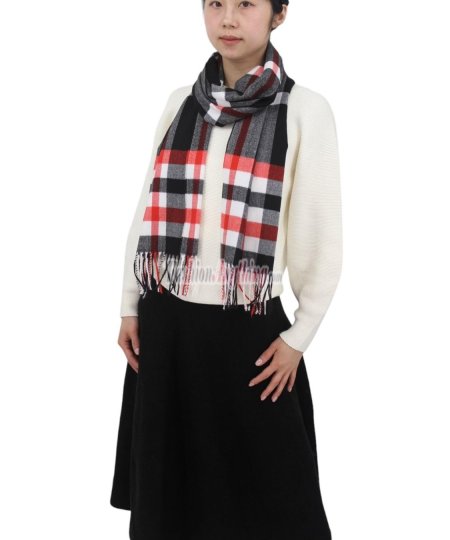 (image for) Woven Cashmere Feel Classic Scarf BK/WT/Red