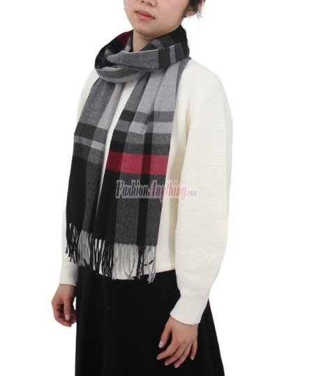 (image for) Woven Cashmere Feel Classic Scarf Black/Grey/Burgundy