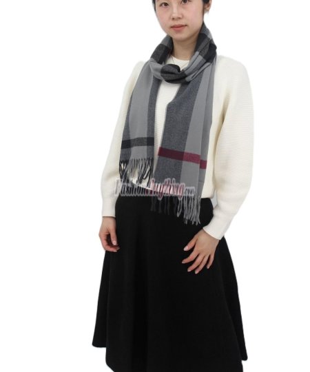 (image for) Cashmere Feel Pattern Scarf Grey