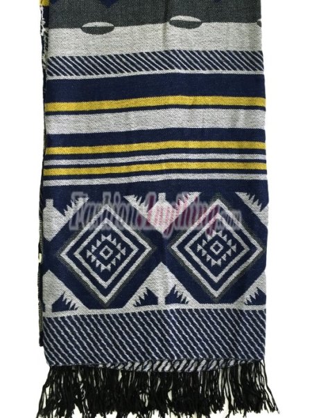 (image for) Stripe Diamond Pattern Blanket Poncho Wrap Blue