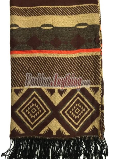 (image for) Stripe Diamond Pattern Blanket Poncho Wrap Brown