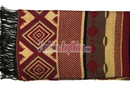 (image for) Stripe Diamond Pattern Blanket Poncho Wrap Burgundy