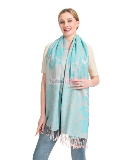 (image for) Peony Pattern Pashmina Tiffany Blue/Tan