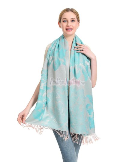 (image for) Peony Pattern Pashmina Tiffany Blue/Tan