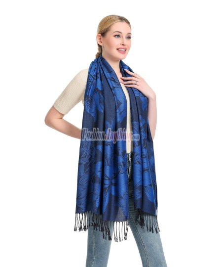 (image for) Peony Pattern Pashmina Royal Blue