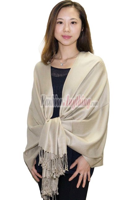 (image for) Silky Soft Solid Pashmina Scarf Khaki NEW