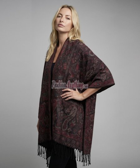 (image for) Rave Paisley Pattern Pashmina Shawl Wrap Black