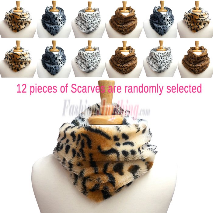 (image for) Leopard Faux Fur Neck Warmer Scarf 1 DZ, Asst. Color