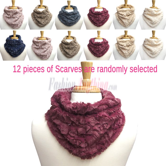 (image for) Rose Pattern Faux Fur Neck Warmer Scarf 1 DZ, Asst. Color