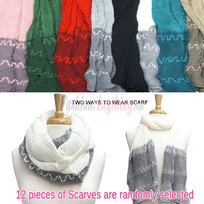 (image for) Two Tone Knit Infinity Scarf 1 DZ, Asst. Color
