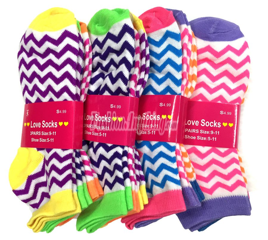 (image for) Women Thin Zigzag Print Socks Dozen (12 Pairs) - Assorted Color