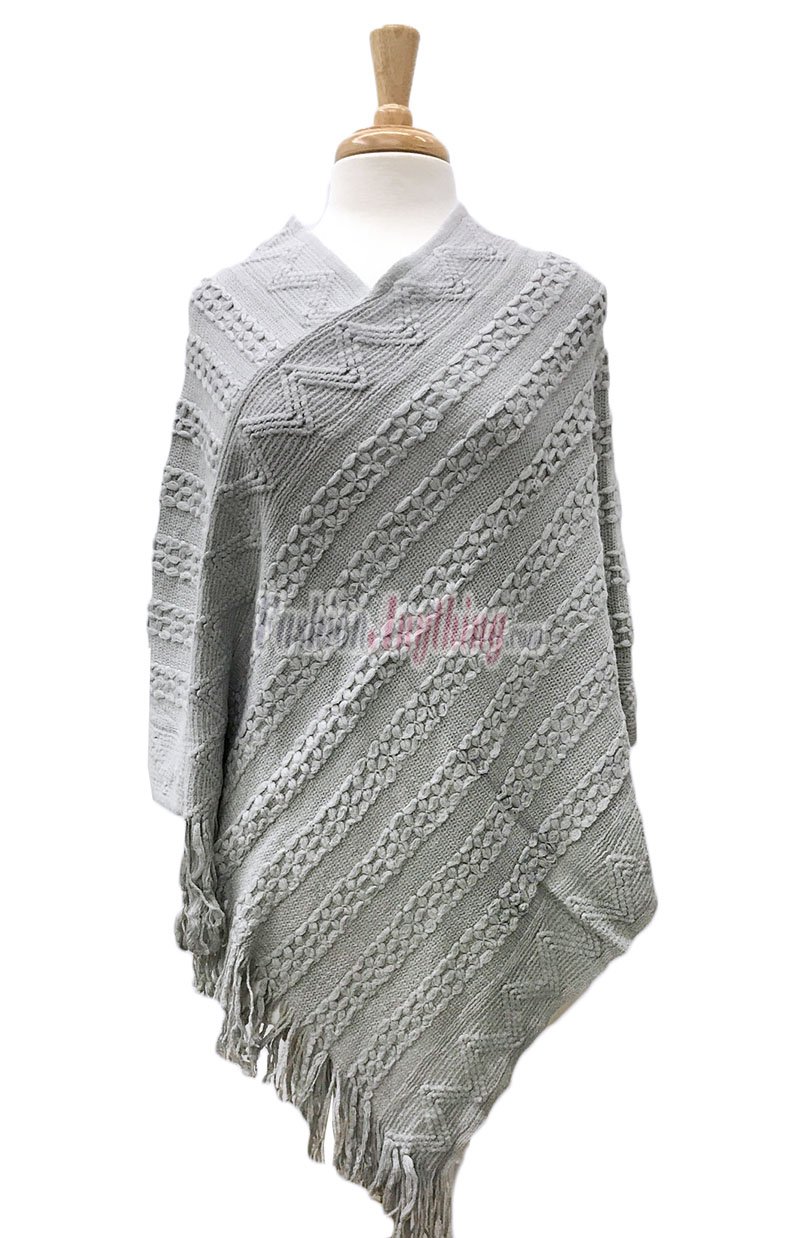 (image for) Solid Knit Poncho Light Grey