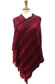 (image for) Floral Two Tone Thick Knit Poncho Dark Red