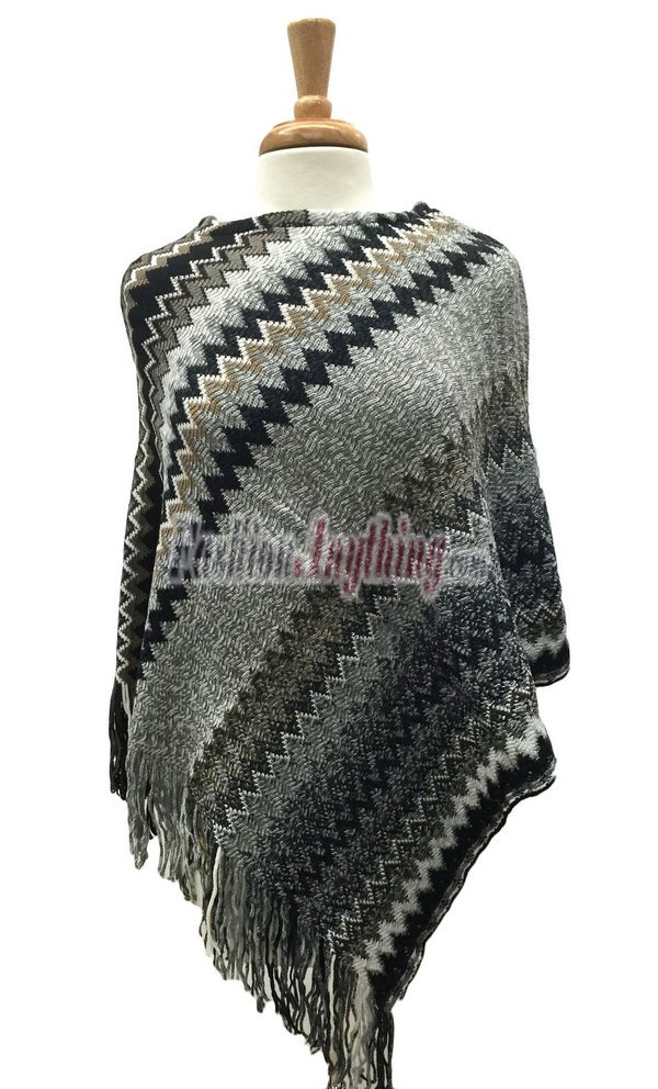 (image for) Zigzag Thick Knit Poncho Black / Grey