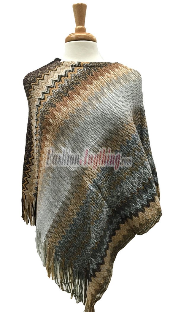 (image for) Zigzag Thick Knit Poncho Brown / Grey