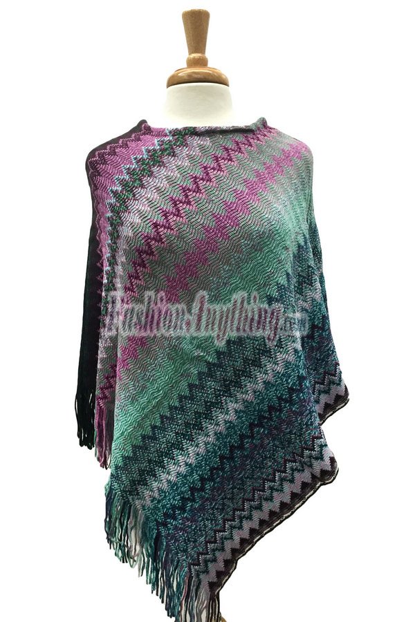 (image for) Zigzag Thick Knit Poncho Purple / Teal