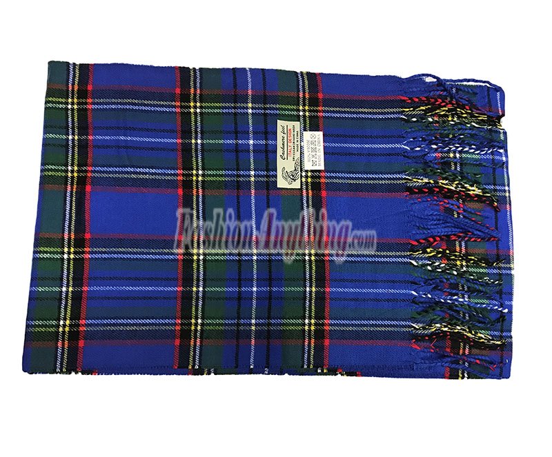 (image for) Woven Cashmere Feel Plaid Scarf Z17 Royal Blue / Green