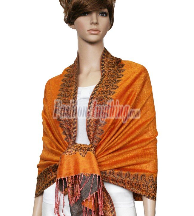 (image for) Border Patterned Pashmina Orange