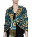 (image for) Multi-Colored Circle Pattern Pashmina Peacock Blue