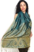 (image for) Big Paisley Thicker Pashmina Turquoise/Gold Dozen (12 Pcs)