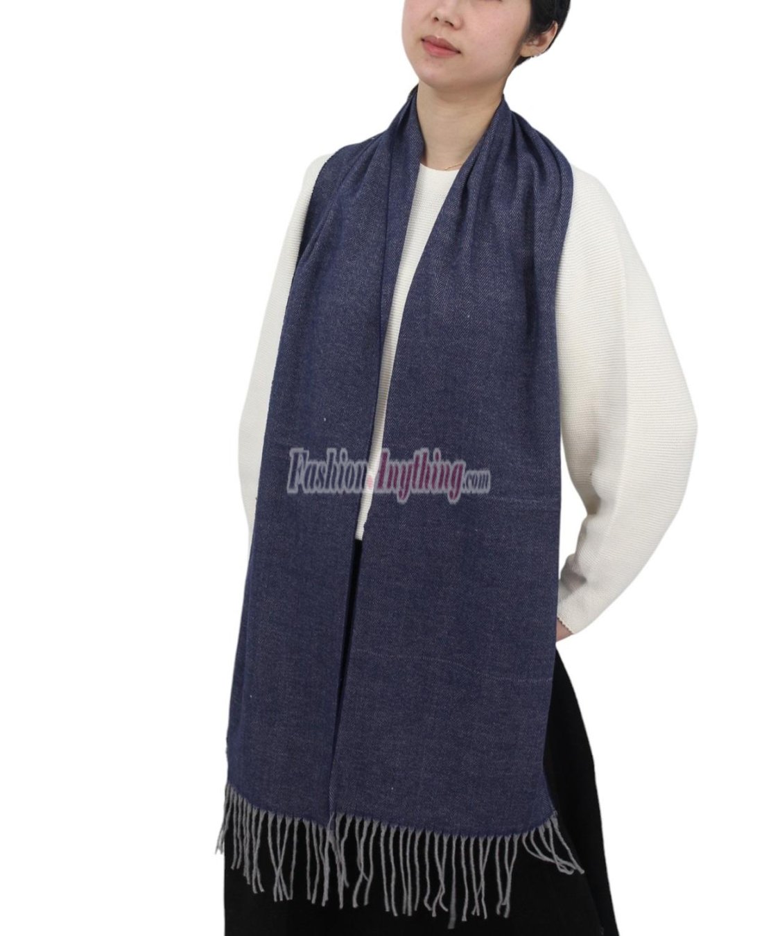 (image for) Cashmere Feel Design Scarf Navy