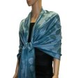 (image for) Leaf Jacquard Pashmina Scarf Dark Green / Sky Blue