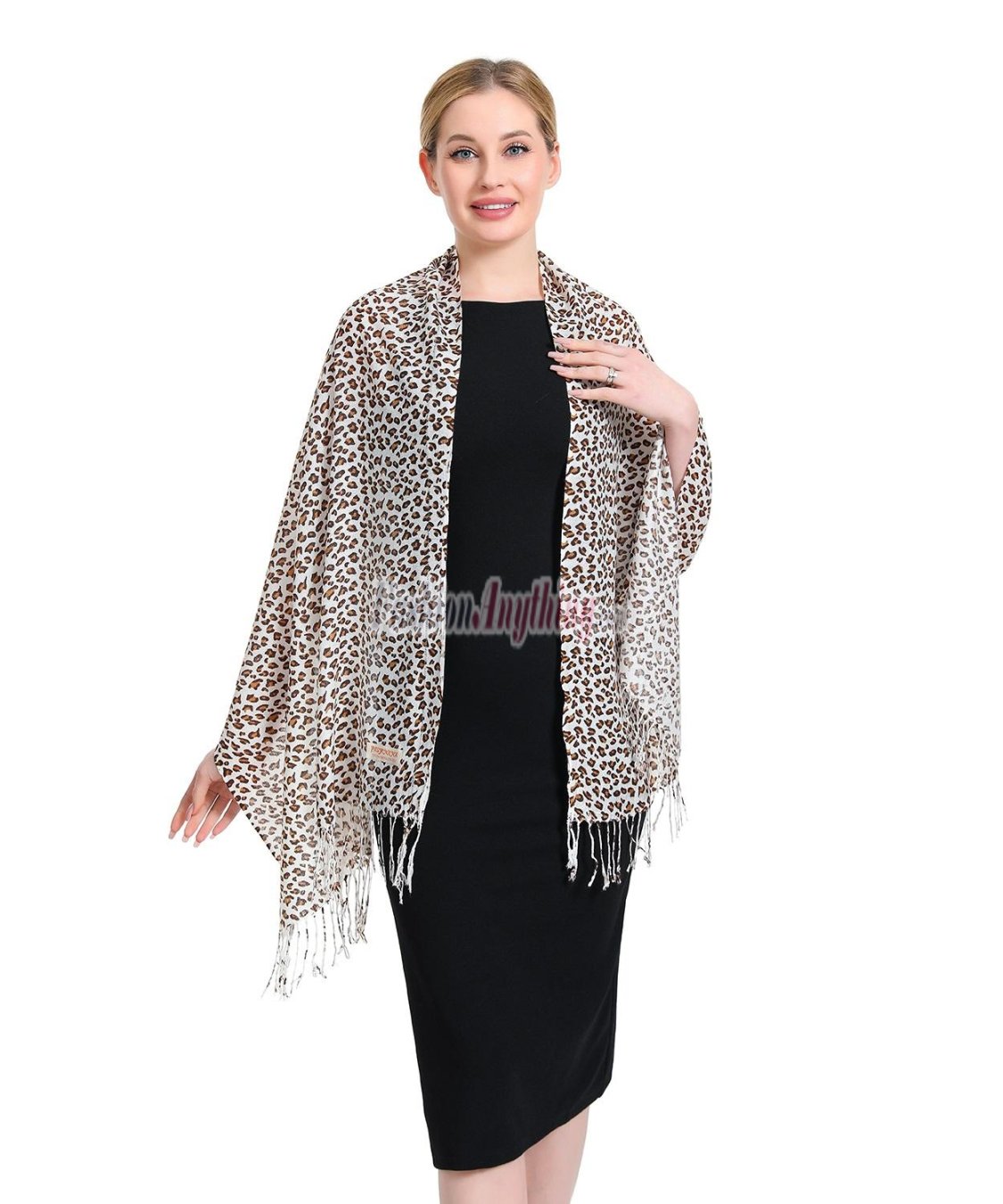 (image for) Leopard Print Pashmina Shawl White/Brown