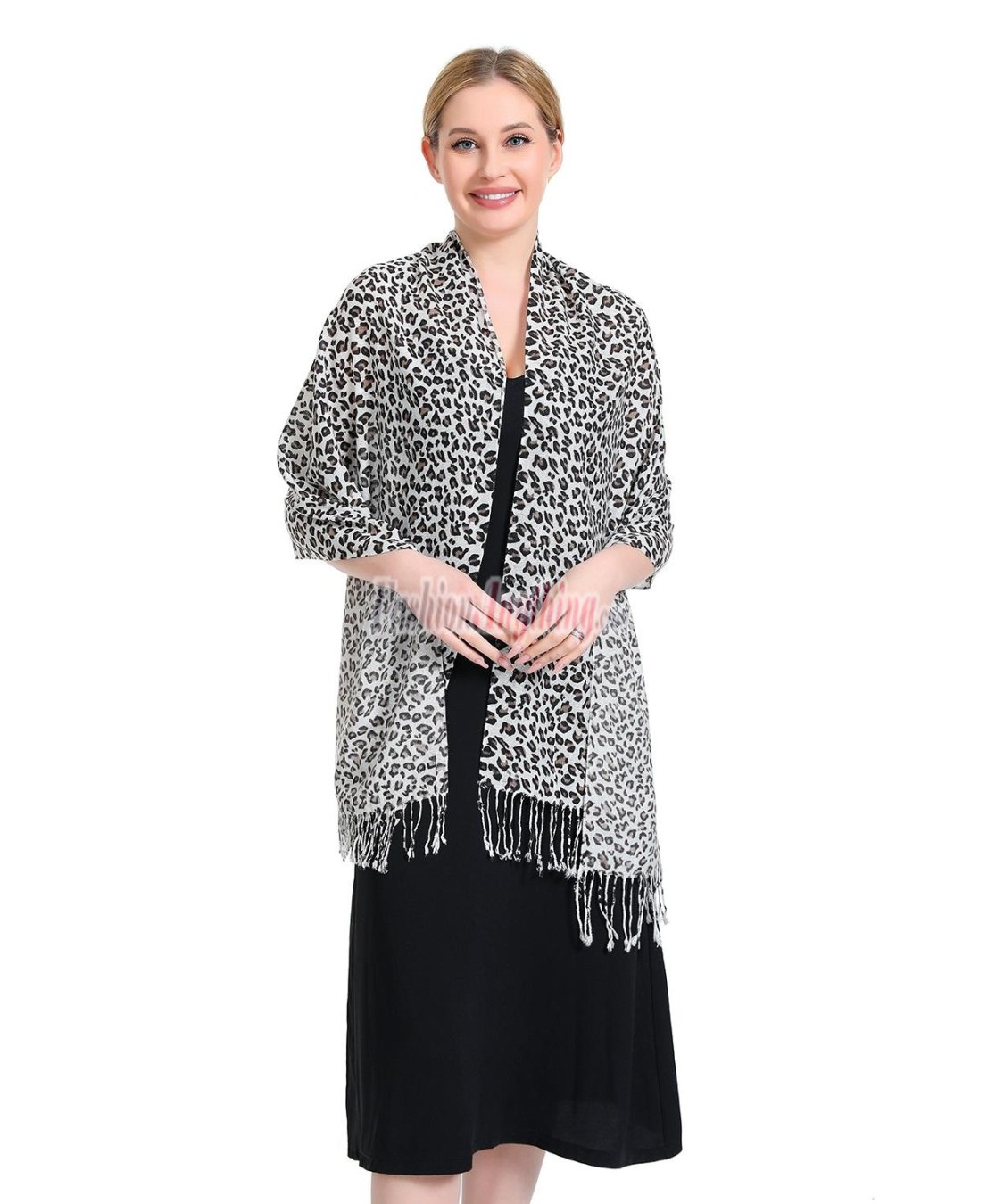 (image for) Leopard Print Pashmina Shawl White/Black/Brown