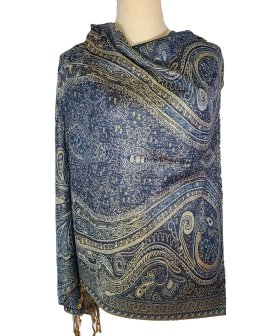 Paisley Patterned Pashmina Navy