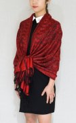 (image for) Floral Paisley Border Pashmina Red