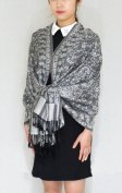 (image for) Floral Paisley Border Pashmina Black/Silver