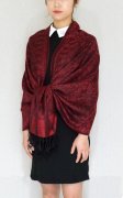 (image for) Floral Paisley Border Pashmina Dark Red
