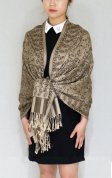 (image for) Floral Paisley Border Pashmina Brown/Beige