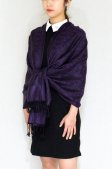 (image for) Floral Paisley Border Pashmina Dark Purple