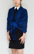 (image for) Floral Paisley Border Pashmina Royal Blue