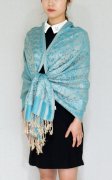 (image for) Floral Paisley Border Pashmina Turquoise